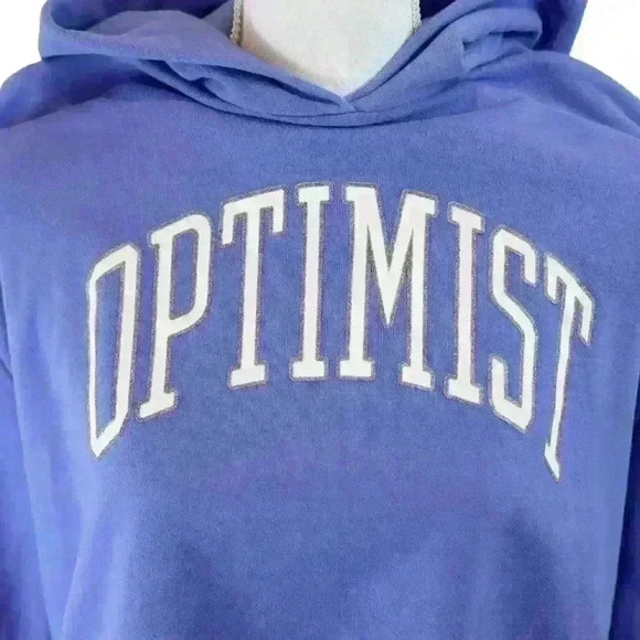 GAP Blue Recycled Hoodie Sweatshirt says "OPTIMIST" Size Teen XXL (14-16) RARE! - Picture 5 of 7